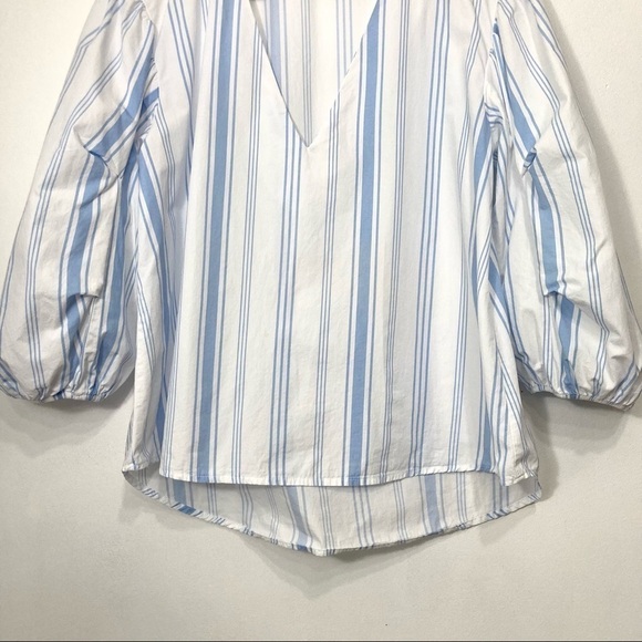Zara V-Neck Striped Balloon Sleeve High Low Blouse Size M - Picture 4 of 15